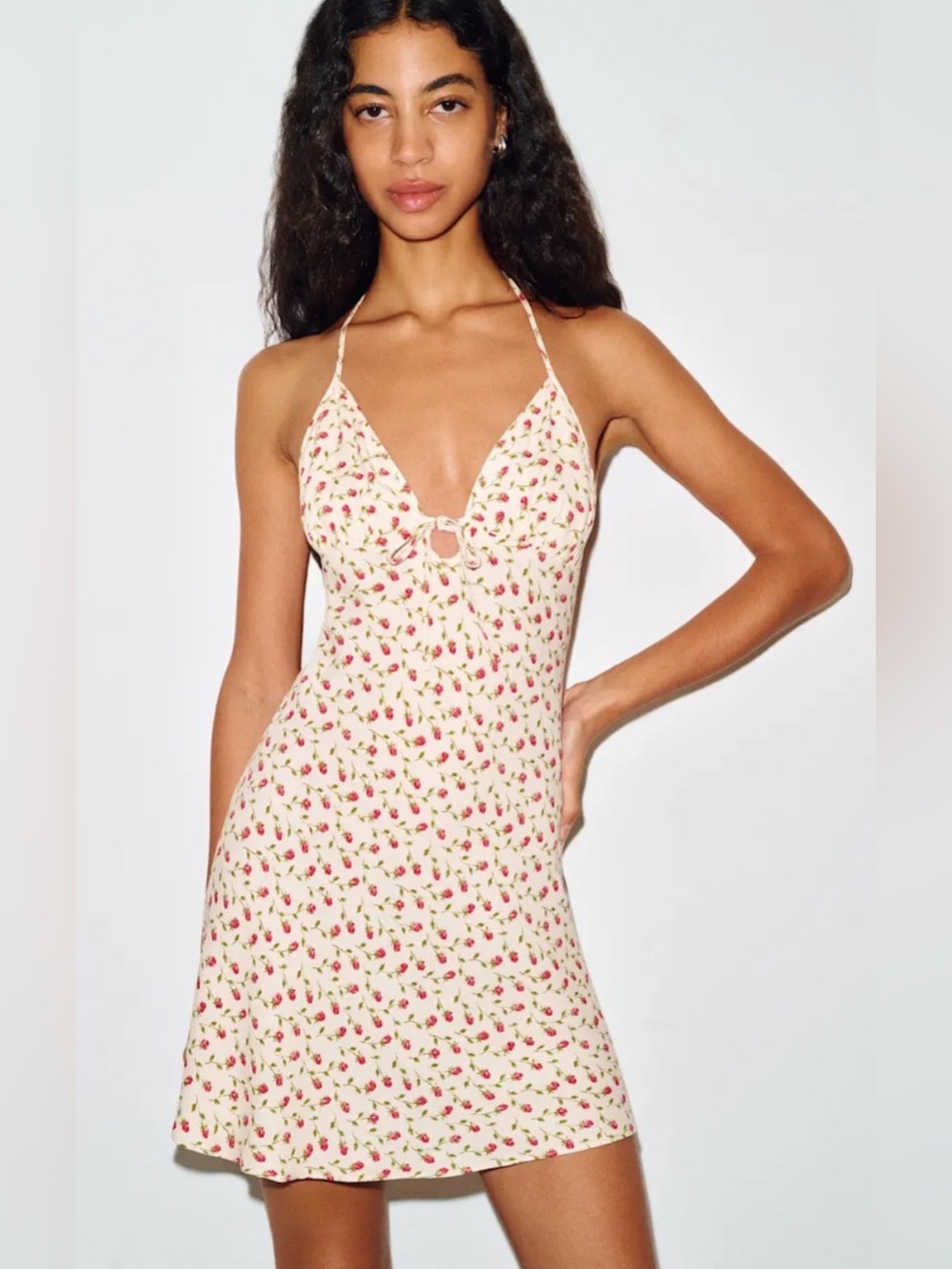Fiora Cream Dress with Pink Rose Print